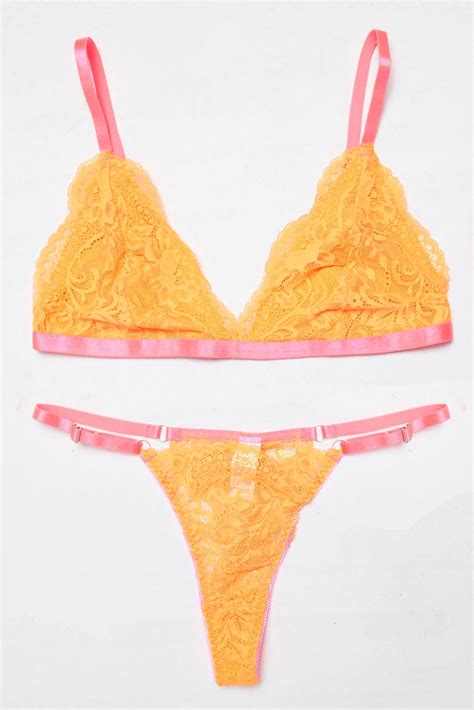 Orange Lace Lingerie Set Ally Fashion