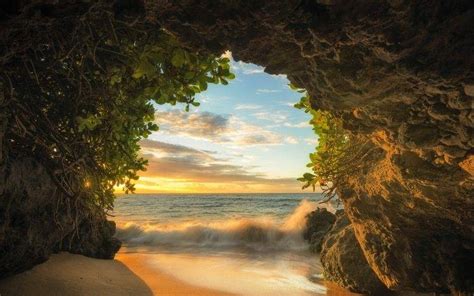 Nature Landscape Beach Cave Sea Sunset Sand Clouds Maui Island