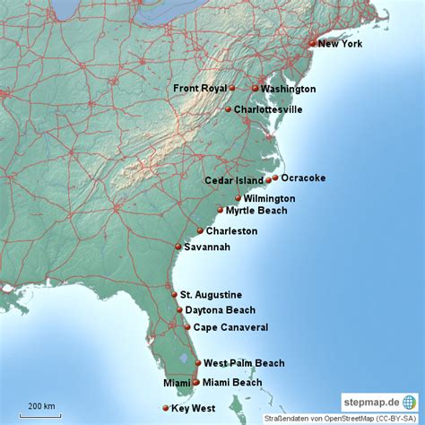 Stepmap Usa East Coast Landkarte Für Nordamerika