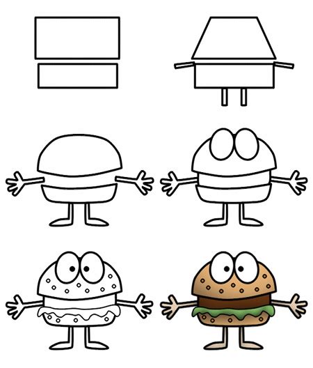 How To Draw A Cartoon Hamburger