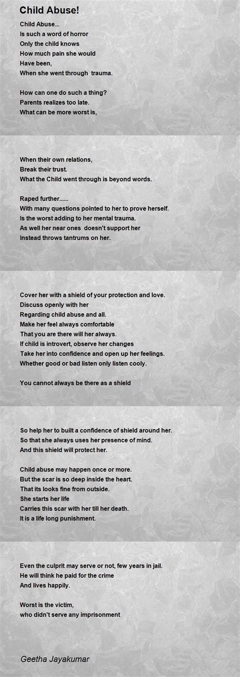 Child Abuse Poem By Geetha Jayakumar Poem Hunter