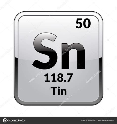 Tin Symbol Chemical Element Periodic Table Glossy White Background