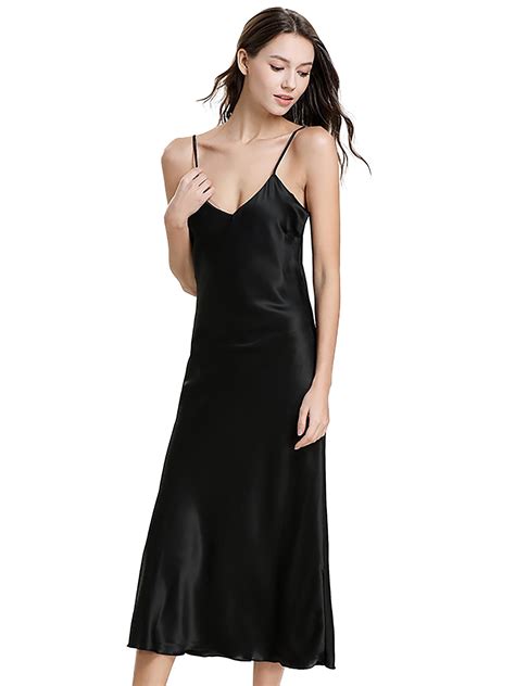 Selfieee Selfieee Womens Satin Slip Silk Spaghetti Strap Maxi Dress
