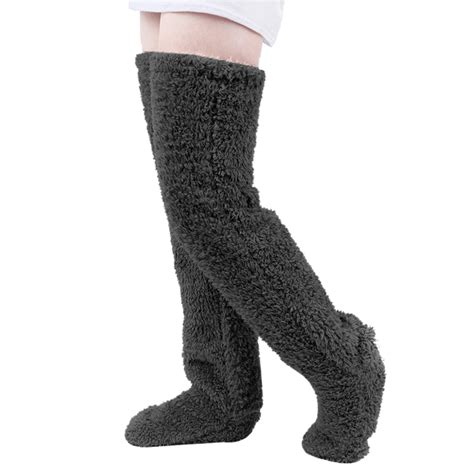 kdqueery over knee high fuzzy long socks plush slipper stockings leg warmers winter home