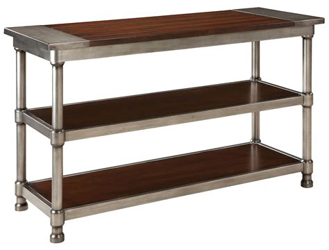 Contemporary 2 Shelf Console Table With Plank Style Wood Top And