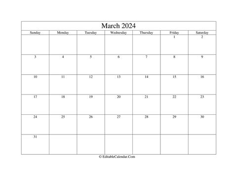 Decoration Printable March Calendar 2024 2024 Calendar Printable