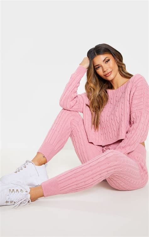 Page 4 Loungewear Women S Loungewear Sets Pink Cable Knit Jumper Pink Cable Knit Sweater