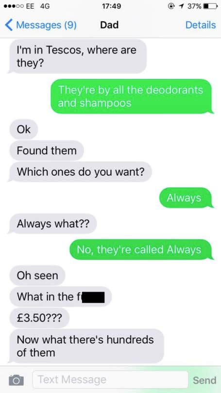 dad and daughter s hilarious texts go viral after he buys her pads