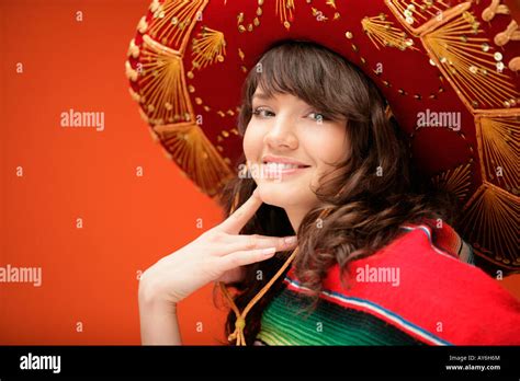 Young Mexican Woman Wearing Sombrero Stock Photo Alamy