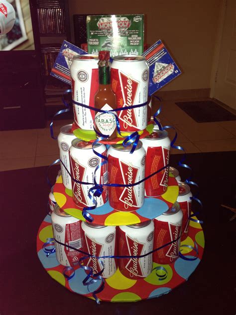 Adoption anniversary baby showers birthdays get well graduation housewarming ⌚.this gift will have him leap for joy at seeing his favorite people all at one place. Beer tower cake ;) Great gift filled with goodies! Made ...