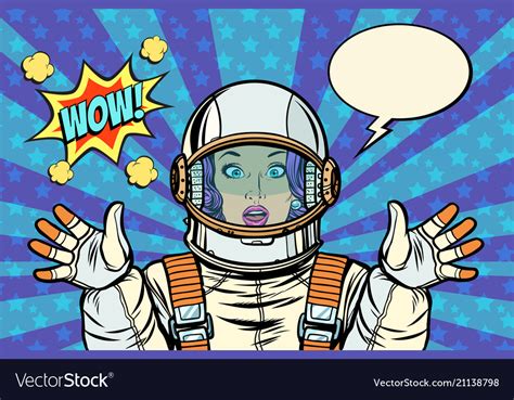 Wow Pop Art Woman Astronaut Royalty Free Vector Image