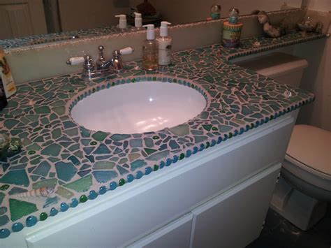 The cost of recycled glass counter tops is cheaper in. Sea glass and shells mixed media mosaic bathroom ...