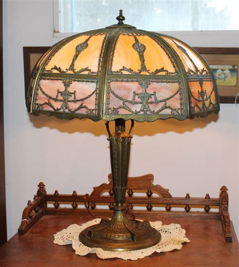 Bargain Johns Antiques Antique Paneled Slag Glass Table Lamp