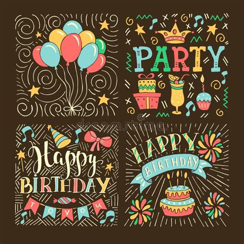 Happy Birthday Party Hand Drawn Vector Illustration Stock Vector