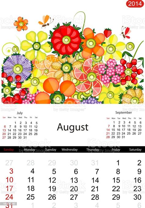 Vetores De Floral Calendário De Agosto De 2014 E Mais Imagens De 2014