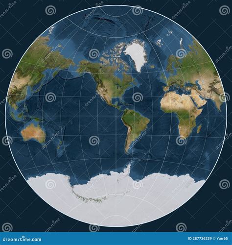 World Map Satellite Van Der Grinten I Projection Meridian 9 Stock