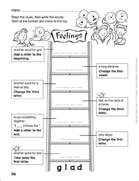 Free 1st grade spelling words are just a click away with vocabularyspellingcity! Feelings Word Ladder (Grades 1-2) | Printable Skills Sheets