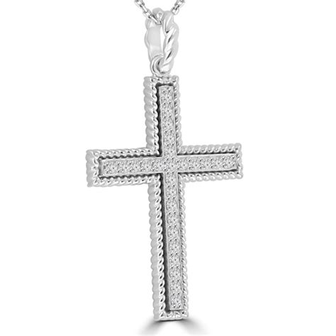 045 Ct Ladies Round Cut Diamond Cross Pendant Necklace G Color Si 1