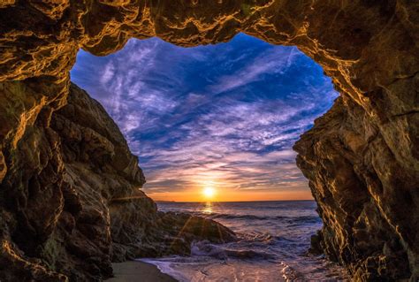 Sky Sunrises And Sunsets Usa Ocean Crag Malibu Nature Wallpaper