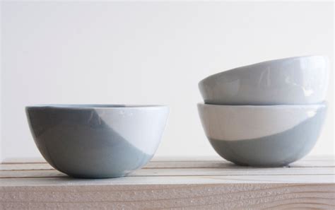 Set Of Three Little Bowls In Concrete Gray And White With