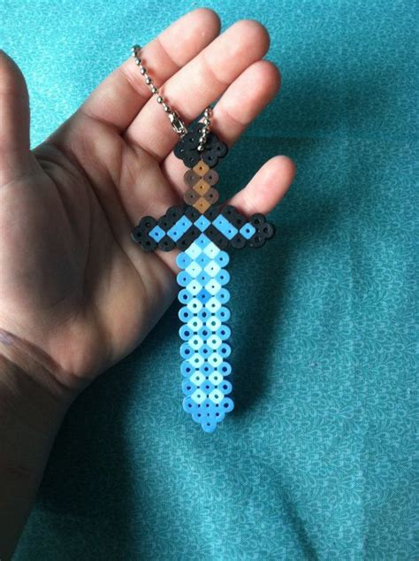 Minecraft Diamond Sword Keychain Perler Beads By Geektasticcrafts