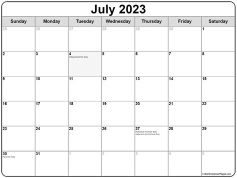 July 2023 With Holidays Calendar