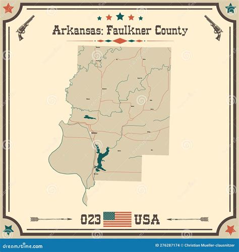 Vintage Map of Faulkner County in Arkansas, USA. Stock Vector