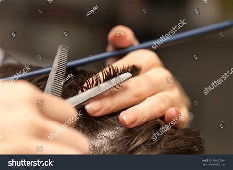 Mens Hair Cutting Scissors In A Beauty Salon Stock Photo