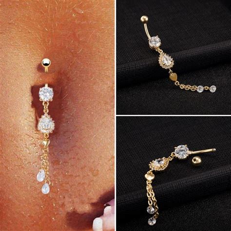 Pc High Quality Golden Zircon Droplets Belly Button Ring Sexy Navel