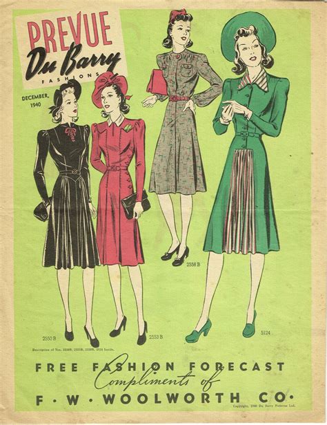1940s Vintage Du Barry Fashion Preview Sewing Pattern Flyer December