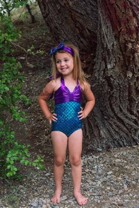 mermaid swimsuit girls one piece two piece ruffle top little etsy