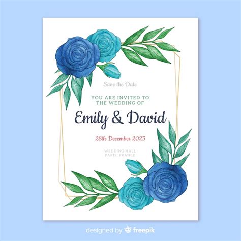 Free Vector Beautiful Blue Flowers Wedding Invitation