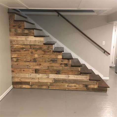 Diy Pallet Stairs Pallet Stairs Rustic House Rustic Basement Bar