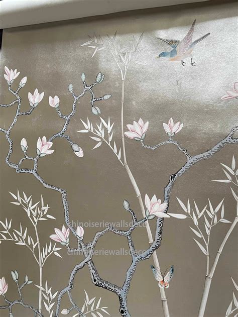 Chinoiserie Wallpaper Handpainted Wallpaper On Silver Etsy