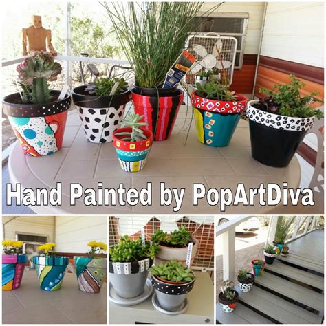Pop Art Diva Land Hand Painted Clay Pots For Plants Or Whatever For