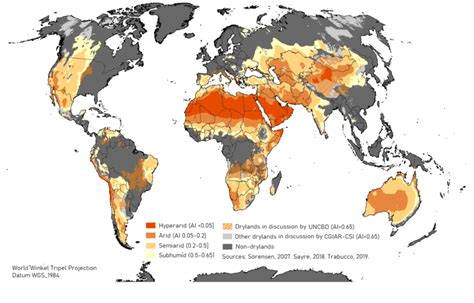 World Distribution Of Drylands According To The Level Of Aridity And