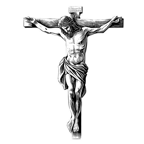 Crucifijo Cruz Con Jesús Boceto Dibujado A Mano Estilo Grabado Religión