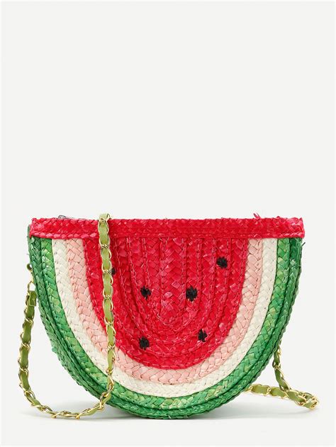 Shop Watermelon Straw Chain Bag Online Shein Offers Watermelon Straw