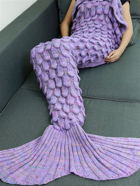 2018 Comfortable Hollow Out Design Knitted Mermaid Tail Blanket Purple In Blankets And Throws