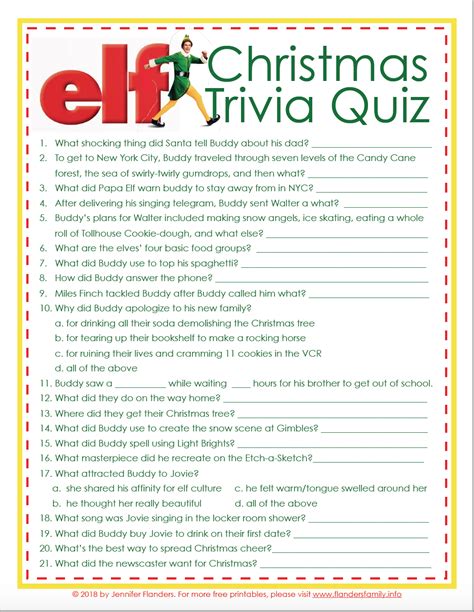 The clues for this printable crossword puzzle are the symbols for the first several elements. Elf Christmas Trivia Game (Free Printable) - Flanders ...