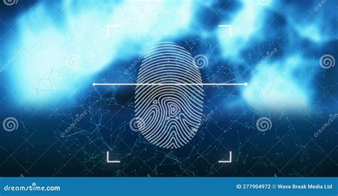 Animation Of Biometric Fingerprint Scanner And Plexus Networks Over