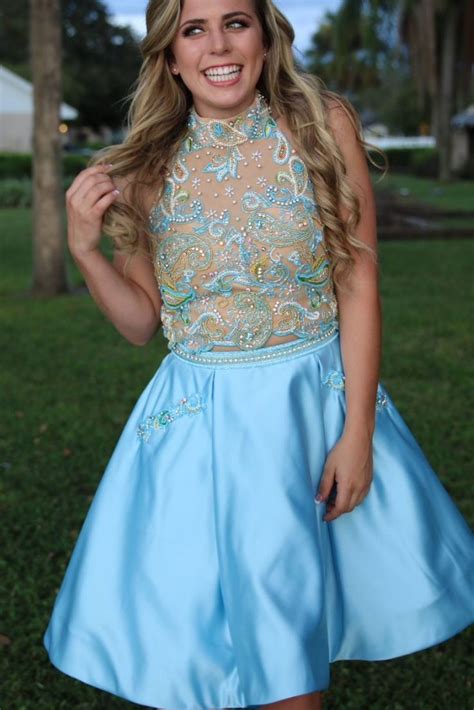 2019 Blue Homecoming Dresses Two Piece Homecoming Dreses High Neck