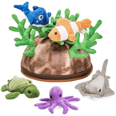 Plush Soft And Cuddly Stuffed Sea Animals Playset With Plush Coral Reef
