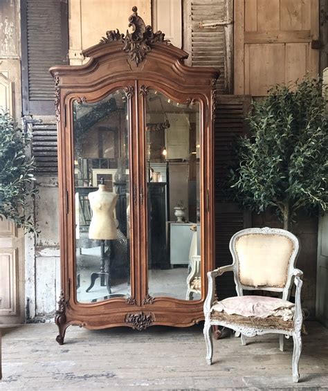 Original Vintage French Louis Xv Double Armoire With Mirrored Doors