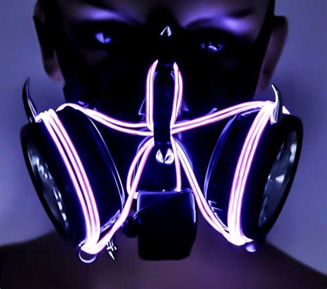 Industrial Cyber Goth Purple El Wire Glow Light Up Gas Mask Punk Dual