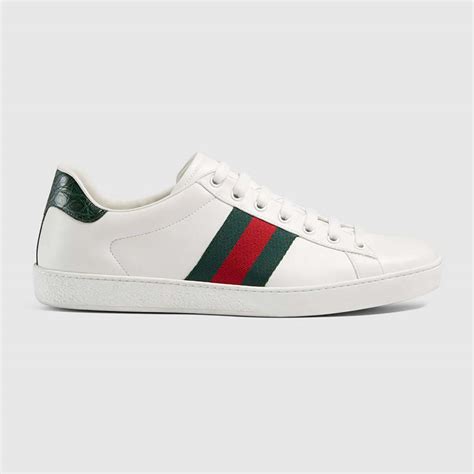 Gucci Men Ace Low Top Sneaker Shoes In Leather With Web Green Lulux