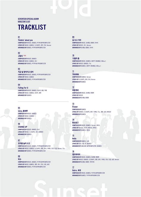 Jump to navigation jump to search. SEVENTEEN révèle la tracklist de « DIRECTOR'S CUT » - K-GEN
