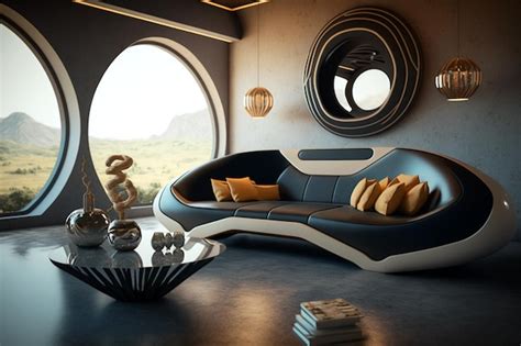 Premium Ai Image Ultra Modern Living Room With Futuristic Sofa And