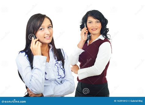 Two Women Talking By Cell Phones Stock Photo Image Of Hold Happiness