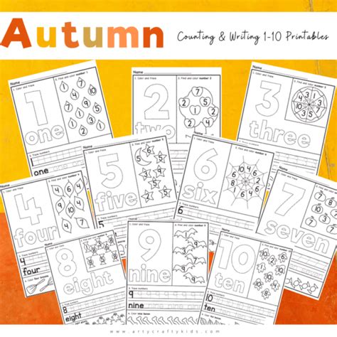 Autumn Counting And Number Trace Worksheets Arty Crafty Kids
